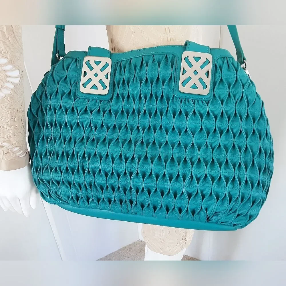 J HAWKENS LTD Teal 100% Leather Quilted Crossbody | Handbag NWOT